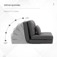 HOMCOM Fotoliu de podea cu pat pliabil, design 2 în 1, pernă detașabilă, 60 x 80 x 56 cm, Gri închis(m-7)