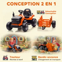 AIYAPLAY Tracteur électrique enfants avec remorque amovible, voiture électrique enfants, télécommande 2,4G, 139x58x55cm, orange(m-5)