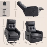 HOMCOM Poltrona Relax Reclinável Elétrica Elevatória em Couro PU com Controlo Remoto, Assento com Molas, Apoio para os Pés, Cinzento(m-3)