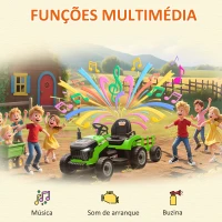 AIYAPLAY Trator Elétrico para Crianças com Reboque Desmontável Bateria 12V Velocidade 3-5 km/h Controle Remoto 2,4G 139x58x55 cm Verde(m-8)
