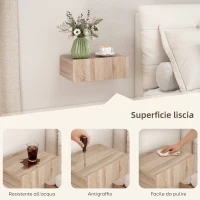 HOMCOM Set di 2 Comodini Sospesi Moderni con Cassetto in Legno, 40x30x15cm, Rovere(m-6)