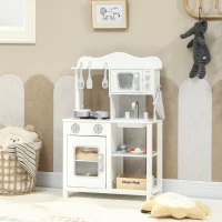 AIYAPLAY Cocina de Juguete de Madera con Sonido Accesorios Fregadero y Microondas para Niños a Partir de 3 Años Blanco(m-10)