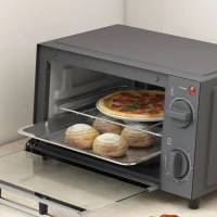 HOMCOM Mini Oven, 9L Countertop Electric Grill, Toaster Oven with Adjustable Temperature, Timer, Dishwasher Safe Baking Tray and Wire Rack, 750W, Grey(m-9)