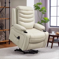 HOMCOM Poltrona Relax Reclinável Elétrica Elevatória com Massagem Vibratória Aquecimento e Porta USB 93x95,5x100 cm Creme(m-10)