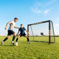SPORTNOW But de Football avec Mousse de Protection, 6 Piquets de Sol et Filet en PE, 240x85x160cm, Jaune(m-13)