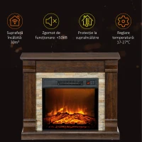 HOMCOM Șemineu Electric de Podea cu Temporizator, Flacără și Temperatură Reglabilă, 80x21,6x67,8 cm, Maro(m-7)