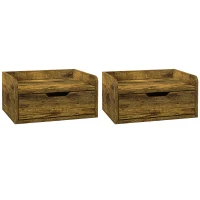 HOMCOM Floating Nightstand Set of 2 Wall Mounted Bedside Table with Storage Drawer for Bedroom, Rustic Brown(m-11)