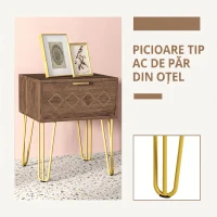 HOMCOM Noptiere Moderne Set 2 Piese din Plăci Aglomerate și Oțel cu Sertar, 39.5x41x49 cm, Maro(m-6)