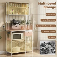 HOMCOM Kitchen Baker's Rack, Microwave Stand with Storage Shelves and 6 Hooks for Small Spaces(m-4)