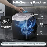 HOMCOM Ice Maker Machine Countertop, 12 KG in 24 H, 9 Cubes in 6 Mins, Portable Ice Cube Maker with Handle, Ice Scoop and Basket for Home Office Kitchen Bar Party RV, Black(m-6)
