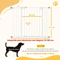PawHut Barreira de Segurança para Cães 74-100 cm com Extensões, Montagem por Pressão e Duplo Bloqueio, Branco(m-3)