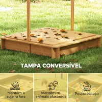 Outsunny Caixa de Areia para Crianças de Madeira com Toldo Ajustável em Altura 2 Bancos e Encostos para Jardim 106x106x121 cm Natural(m-6)