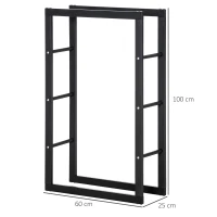 HOMCOM Suport Lemne pentru Interior și Exterior din Țevi de Fier, Capacitate 100 kg, 60x25x100 cm(m-3)