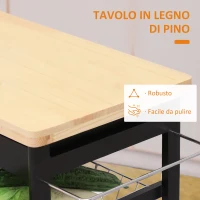 HOMCOM Carrello da Cucina Multiuso in Legno di Pino 74 x 37 x 75cm Nero(m-6)