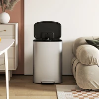 HOMCOM Pattumiera a Pedale da 50L con Coperchio Ammortizzato, Apertura a 90° e Secchio Rimovibile, Acciaio Inox, Grigio(m-9)