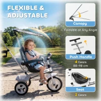 HOMCOM 6 in 1 Tricycle for Kids with 5-point harness straps, Removable Canopy, White(m-5)