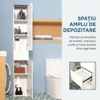 kleankin Dulap Coloană pentru Baie, Mobilier Înalt cu Raft Reglabil, 2 Compartimente Închise și 1 Sertar, din PAL și MDF, 30x28x180cm, Alb(m-4)