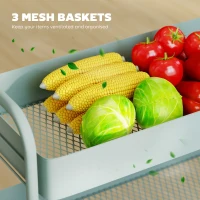 HOMCOM 3-Tier Storage Trolley on Wheels, Rolling Utility Cart with Mesh Backets for Kitchen, Bathroom, Bedroom, Light Green(m-4)