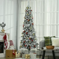 HOMCOM Albero di Natale Slim Artificiale 210 cm con Rami Realistici, Albero di Natale Innevato Alto e Stretto con Base Pieghevole, Verde(m-10)