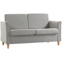 HOMCOM Compact Loveseat Sofa, Modern 2 Seater Sofa for Living Room with Wood Legs and Armrests, Light Grey(m-1)