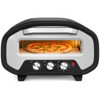 HOMCOM Four à Pizza Électrique d'Intérieur 2200 W jusqu'à 430°C, Pierre en Céramique Ø30,5 cm, Minuteur 60 min, Noir(m-17)