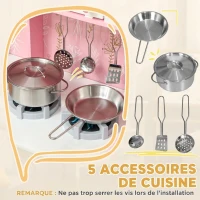 AIYAPLAY Cuisine Enfant avec Glaçons, Micro-ondes, Four, Plaque, Évier, Machine à Laver, Tableau, 90x 33,3x91,6cm, Rose(m-7)