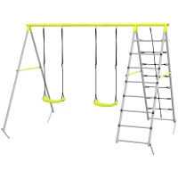 Outsunny Baloiço para Crianças 4 em 1 com 2 Baloiços Trepador Rede de Escalada Corda Ajustável e Anti-UV 260x185x180 cm Cinza e Verde(m-11)