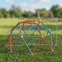 Outsunny Cúpula de Escalada Juego de Cúpula Geométrica para 3-8 Años con Marco de Metálico Carga 180 kg Ø183x90 cm Rojo y Azul(m-3)