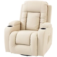 HOMCOM PU Leather Recliner Chair, Recliner Armchair with Extended Footrest, Cup Holders and Side Pockets, Cream(m-15)