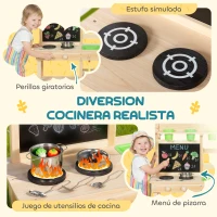 AIYAPLAY Cocina de Juguete Exterior de Madera con Macetas Fregaderos Grifo Utensilios de Acero Inoxidable Natural(m-6)