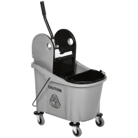 HOMCOM Balde de Esfregona Comercial com Espremedor de Pressão para Baixo Capacidade 36L com 4 Rodas 2 Cubetas 54x41x91,5 cm Cinza(m-1)