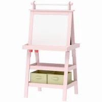 AIYAPLAY 3 in 1 Kids Easel Double-Sided Magnetic Whiteboard and Chalkboard with Paper Roll, Storage Baskets - Pink(m-11)