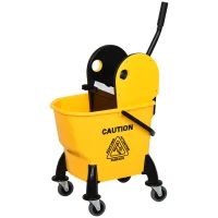 HOMCOM Chariot d'entretien avec seau, Accessoire de ménage 26L avec essoreur, sur roulette, jaune 60L x 27l x 71H cm(m-12)