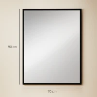 HOMCOM Oglindă de Perete din Sticlă și MDF, cu Cârlige, 70 x 90 cm, Negru(m-3)