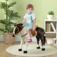 AIYAPLAY Schaukelpferd mit Soundeffekten, weiches Fell, für 3-8 Jahre, 85 x 28 x 60 cm, Braun/Cremeweiß(m-2)