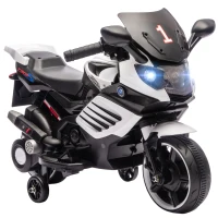 AIYAPLAY Motocicletă electrică pentru copii 6V cu roți ajutătoare detașabile, faruri și muzică, vârsta 18-36 luni, alb(m-11)