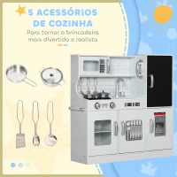 AIYAPLAY Cozinha de Brincar para Crianças Cozinha Infantil de Madeira com Acessórios Máquina de Gelo e Ardósia 83,8x26,8x81 cm Branco(m-7)