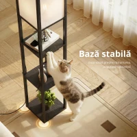 HOMCOM Lampă LED de podea cu rafturi, dimabilă, întrerupător cu lanț & prize, neagră(m-6)