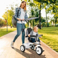 HOMCOM 6 in 1 Tricycle for Kids with 5-point harness straps, Removable Canopy, White(m-10)