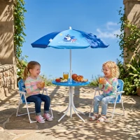 Outsunny Kindersitzgruppe, 4 teilige Kindersitzgarnitur mit Sonnenschirm, Kindertisch mit 2 Klappstühlen, Outdoor Picknicktisch für Kinder 3-6 Jahre, Gartenmöbel für Garten, Hinterhof, Terrasse, Blau(m-2)