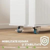 HOMCOM Insulă Bucătărie cu Roți, Dulap Bucătărie cu Stație de Încărcare, Blat Rabatabil din Lemn, Rafturi Ajustabile, 2 Sertare, Dulap Extensibil, Suport Condimente și Prosoape, Alb(m-8)