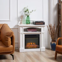 HOMCOM Camino Elettrico con Effetto Fiamma LED Regolabile 1800 W, Telecomando, Timer e Ripiano Integrato, Bianco(m-2)