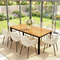 Outsunny Gartentisch 180 x 86 cm für 6-8 Personen Holztisch mit Lamellen-Tischplatte Stahlrahmen Teak(m-8)