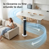 HOMCOM Ventilator Turn cu Telecomandă, 80 cm, Alb,Negru(m-8)