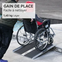 HOMCOM Rampe de Fauteuil Roulant Rampe de Chargement Rampe d'accès antidérapante Pliable avec Bordures de sécurité Max. 270 Kg dim. 91L x 72l x 5H cm alu. Noir(m-7)