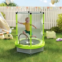 AIYAPLAY Trampolino Elastico per Bambini Ø140 cm con Rete di Sicurezza e Disegni, Età 3-6 Anni, Verde(m-2)