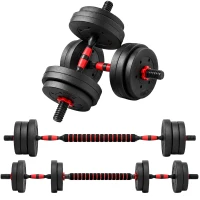 HOMCOM Set 2 gantere antiderapante cu 8 discuri de greutăți, 15 kg total, și conector, din oțel, HDPE și nisip, negru(m-11)