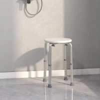 HOMCOM Sgabello da Doccia Girevole a 360° con Piedini Antiscivolo e Regolabile in Altezza su 8 Livelli, Sgabello per Doccia in Alluminio e PE, 32.5x41x35.5-54 cm, Bianco(m-10)