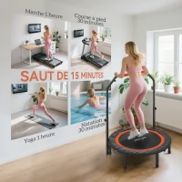 HOMCOM Trampoline de fitness gymnastique avec poignée réglable, pliable, 6 pieds, 28 ressorts Ø 102 cm, noir rouge(m-8)