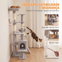 PawHut Árvore Arranhadora para Gatos 152 cm Multinível com Casinha Rede Cama Escada Arranhadora 4 Postes de Sisal e Bolas Cinza Claro(m-5)